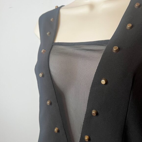 Akira Studded Mesh Deep-V Peplum Top Black (S) - Picture 5 of 9